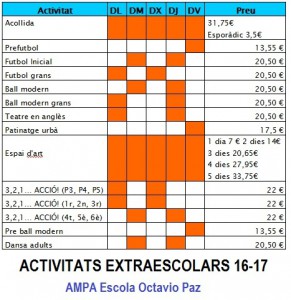 Activitats extraescolars 16-17